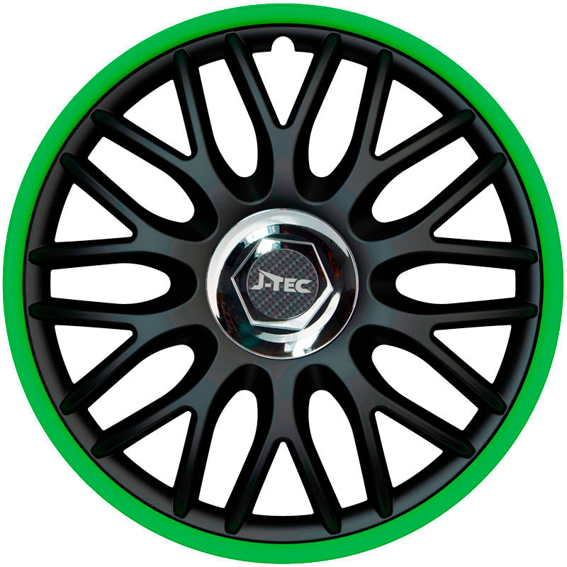 J-Tec, Hjulkapsler, 4stk, Orden R 16-tommer black/green + chrome ring