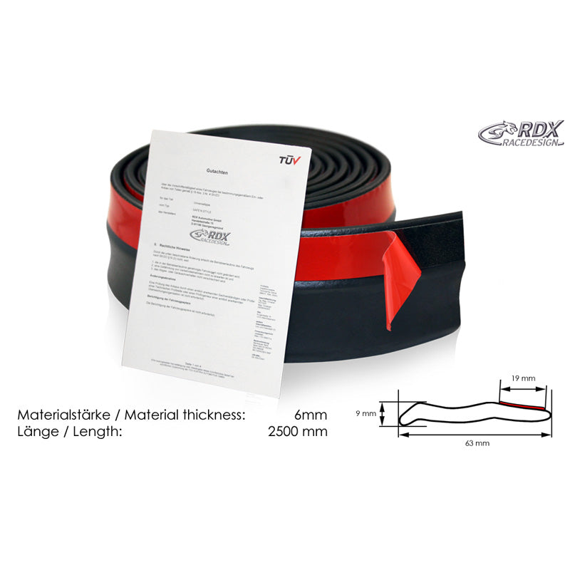 RDX Racedesign, Universel Spoilerlip SAFE 'N STYLE, 250 cm, Sort EPDM Gummi, TÜV-godkendt