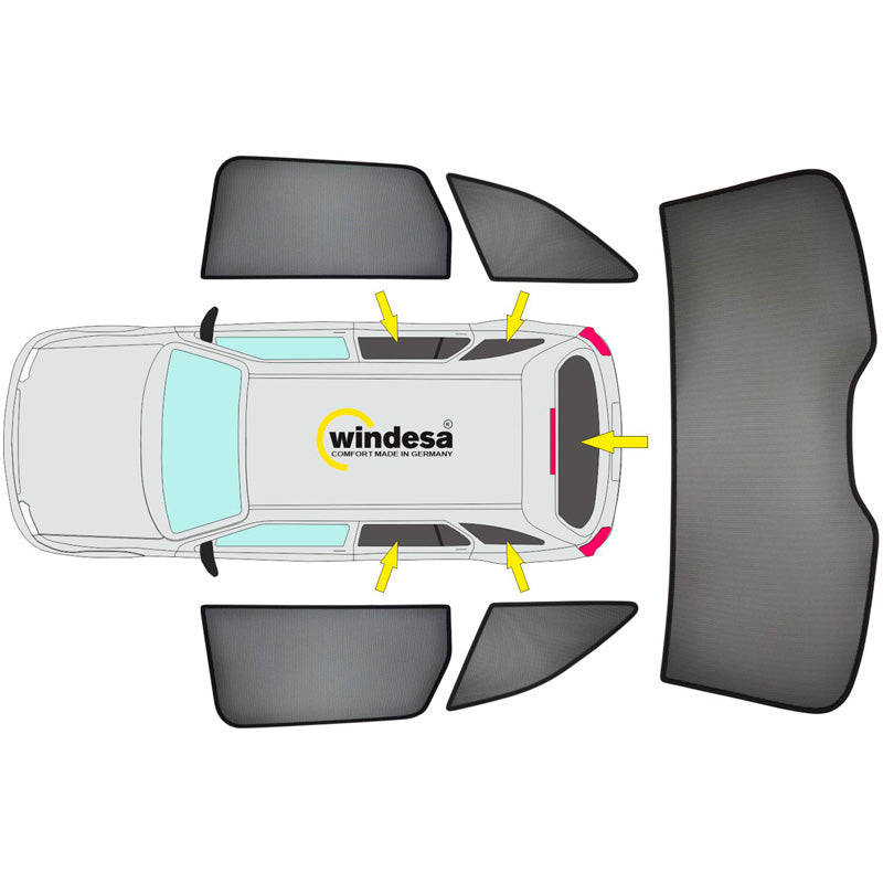 SunClip, Solgardin & Solbeskyttelse, passer til Volkswagen T7 Caravelle (L1) (2024-) & Ford Tourneo Custom (L1) (2023-) med pop-up vinduer