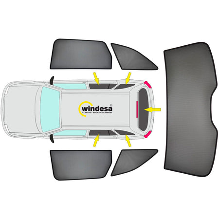 SunClip, Solgardin & Solbeskyttelse, passer til Volkswagen T7 Caravelle (L1) (2024-) & Ford Tourneo Custom (L1) (2023-) med pop-up vinduer