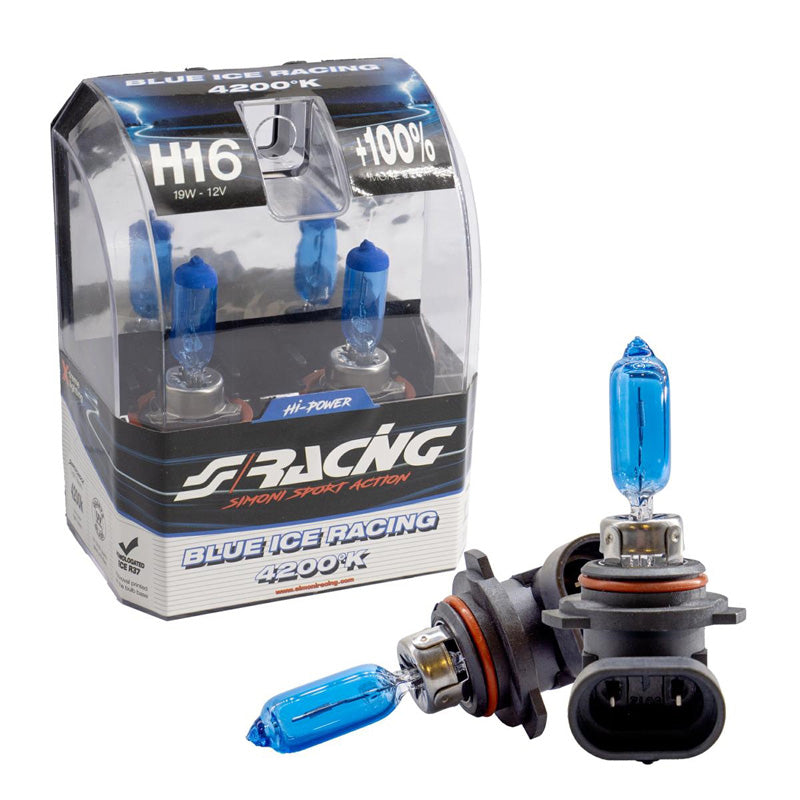 Simoni Racing, Halogenpærer 'Blue Ice Racing' H16 (PS24W) - 4200K - 12V/24W - Sæt med 2 stk. ECE-R37 E-Mærket