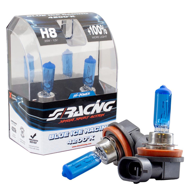 Simoni Racing, Halogenpærer 'Blue Ice Racing' H8 - 4200K - 12V/35W, sæ ...