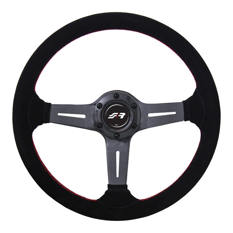 Simoni Racing, Sportsrat, Carlos - Carbon - Black Suede + Red Stitching - Diameter 350mm