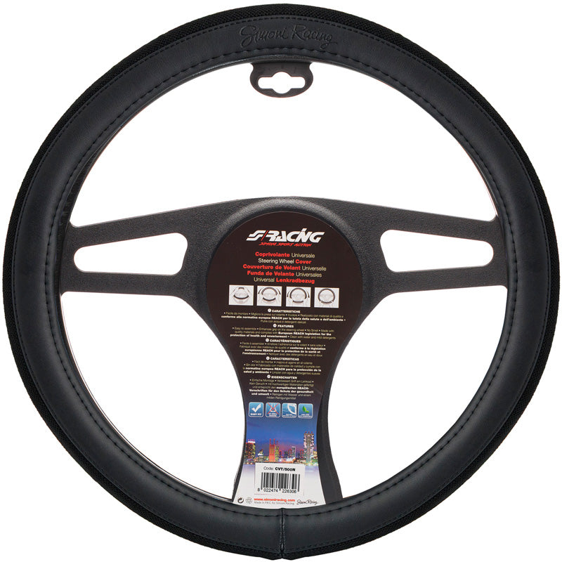 Simoni Racing Steering Wheel Cover 500 - Black Ecoleather/Cotton - 37-39cm