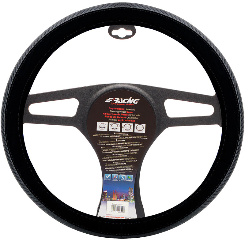 Simoni Racing Steering Wheel Cover Comfort - Black Velvet/Carbon-look - 37-39cm
