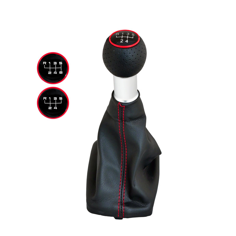 Simoni Racing, Gearknop OEM til Audi A3 (8L) 1996-2003 - Sort med Rød Syning - Inkl. 2 Gearmønstre
