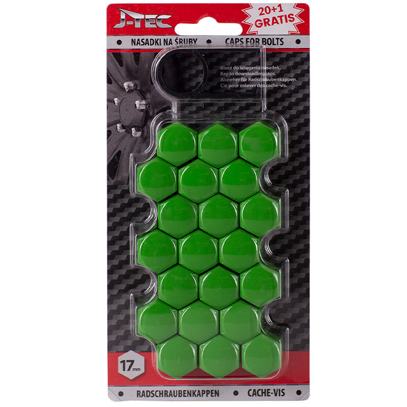 J-Tec, Covers til hjulbolt - Green (plastik) - 17mm - 20stk
