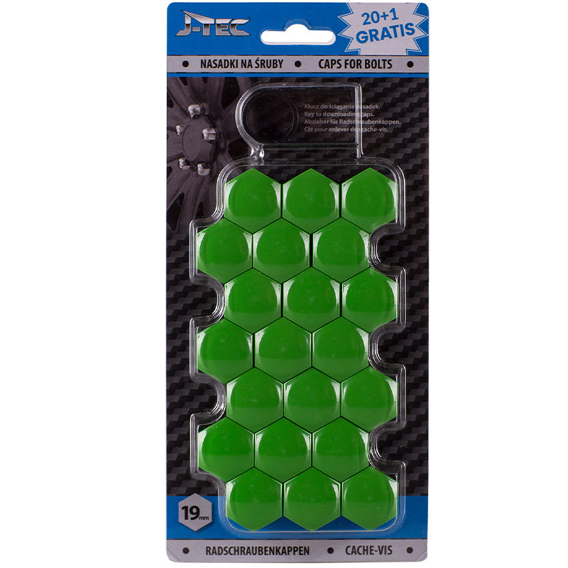 J-Tec, Covers til hjulbolt - Green (plastik) - 19mm - 20stk
