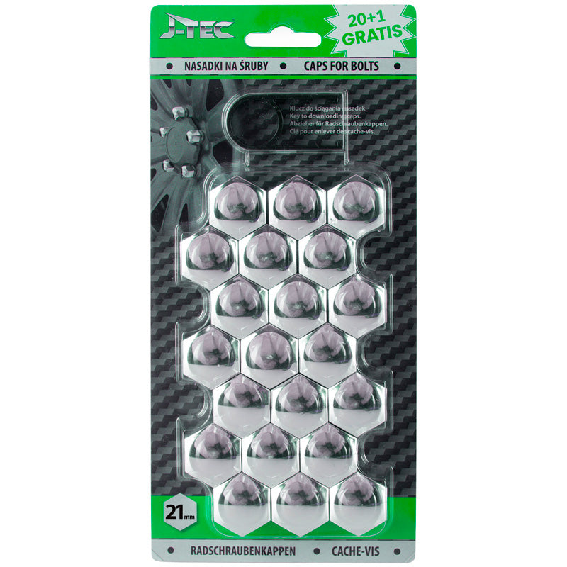 J-Tec, Covers til hjulbolt - Chrome (plastik) - 21mm - 20stk
